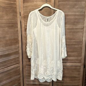 Lucky Brand Layered Lace Embroidered Shift Dress ~ Ivory ~ S